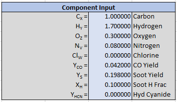pyro comb spreadsheet input reaction