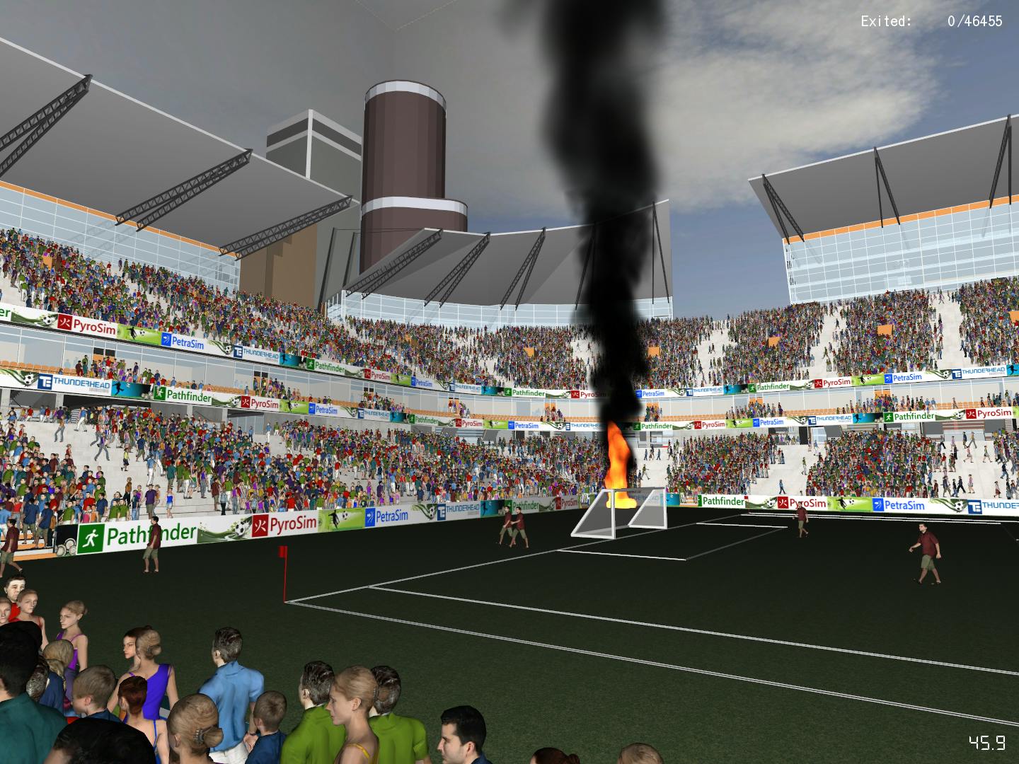 Stadium Model with FDS Fire and Pathfinder Occupants.
