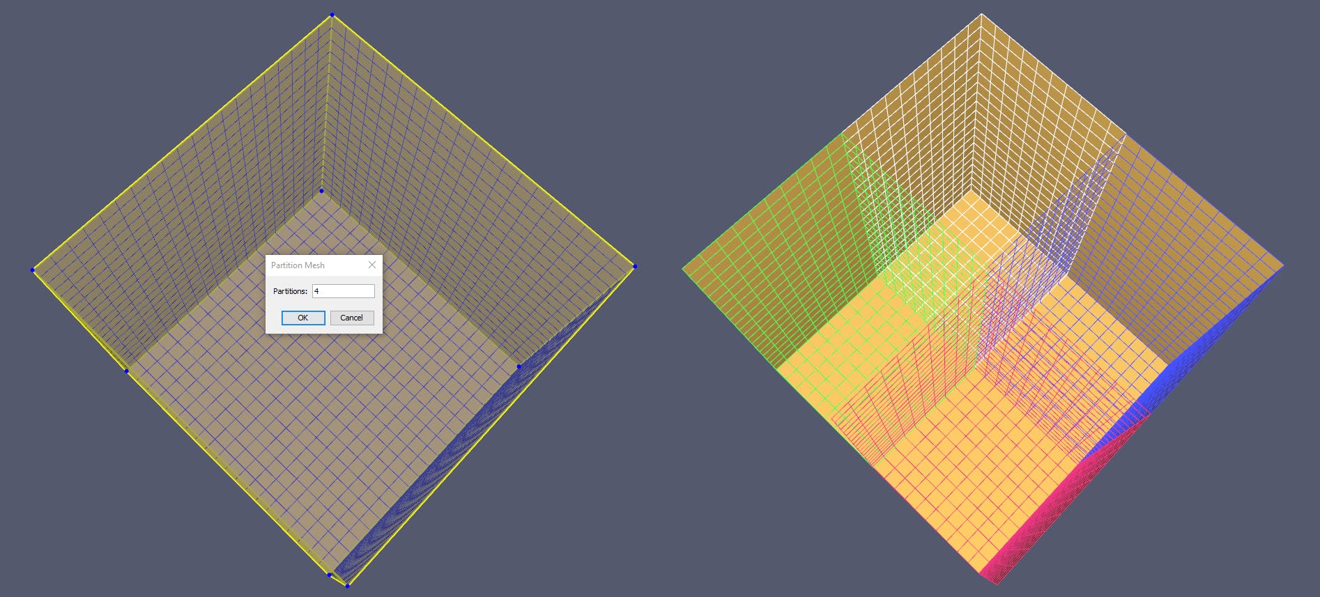 Partition feature used to split a mesh into even parts.